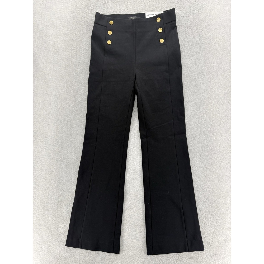 Ann Taylor Factory The Pull On Trouser Pants Womens XSP Black Ponte Button Work